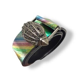 Kurt Geiger London Metallic Rainbow Leather Eagle Head Buckle Belt Sz XS/S